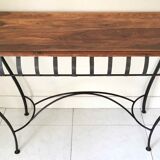 Chestnut console and wrought iron
