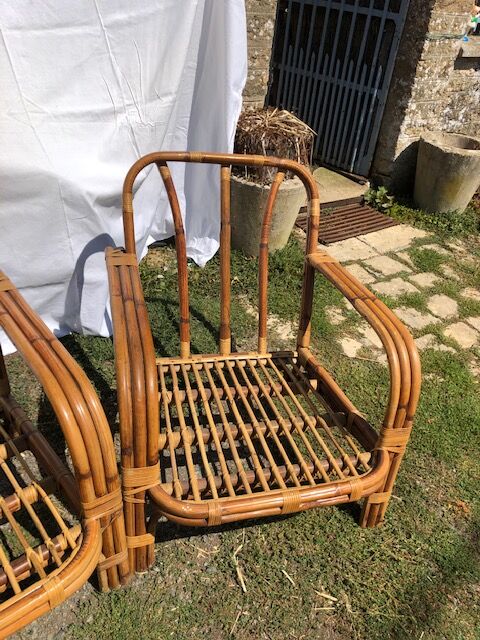 Set in vintage rattan sofa 3-seater seating and 2 seats