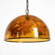 Rare, large 1970s Italian resin pendant lamp with embedded maple leaves