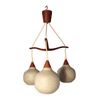 Scandinavian 3-light teak chandelier