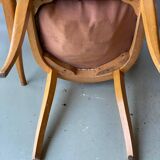 6 vintage dining chairs in solid wood and blue green leather