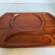 Pair of wooden snack meal trays with compartments.