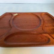 Pair of wooden snack meal trays with compartments.