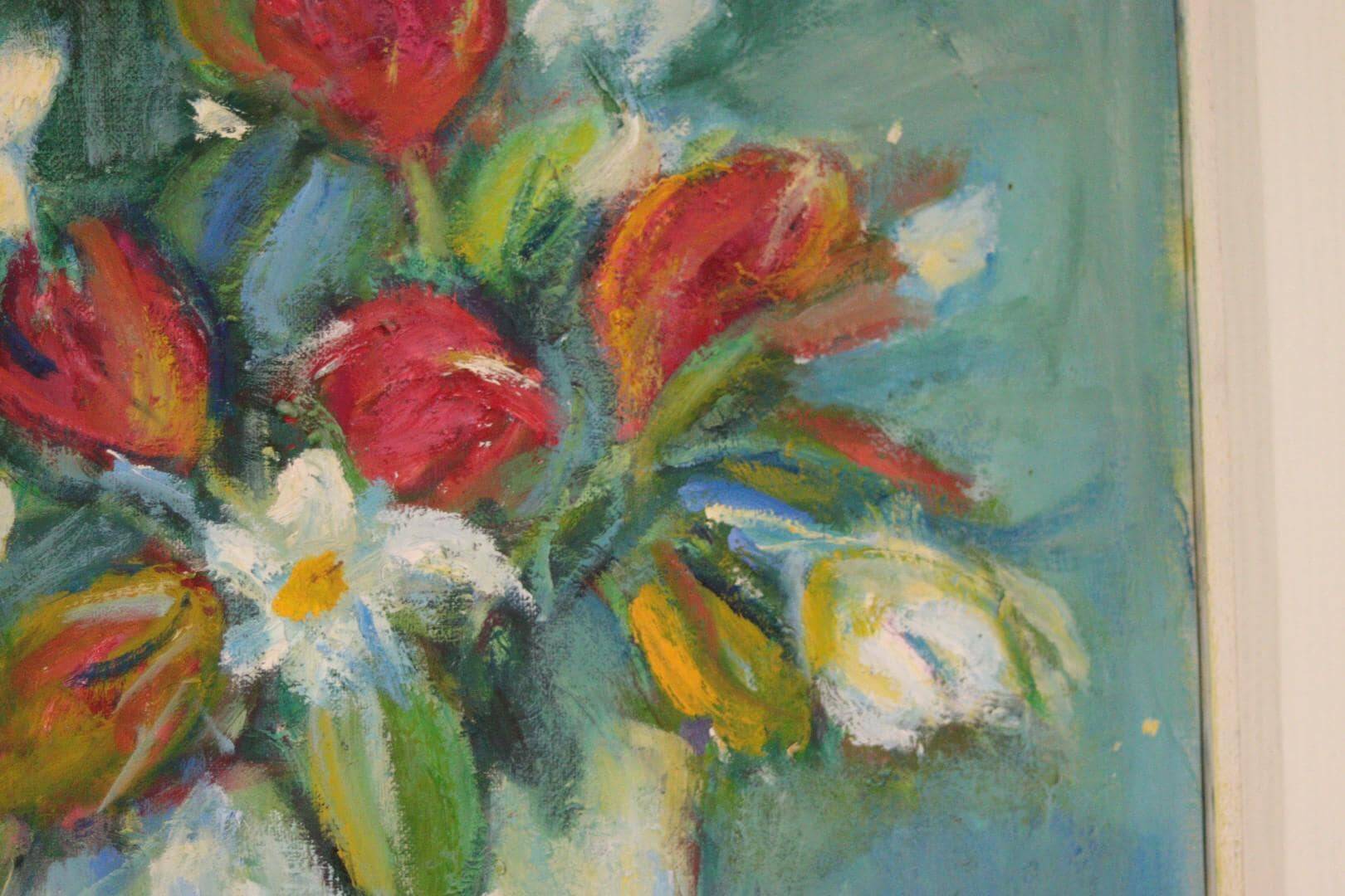 Oil on Swedish canvas "Vase and Flowers" by M. Hernek