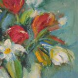 Oil on Swedish canvas "Vase and Flowers" by M. Hernek