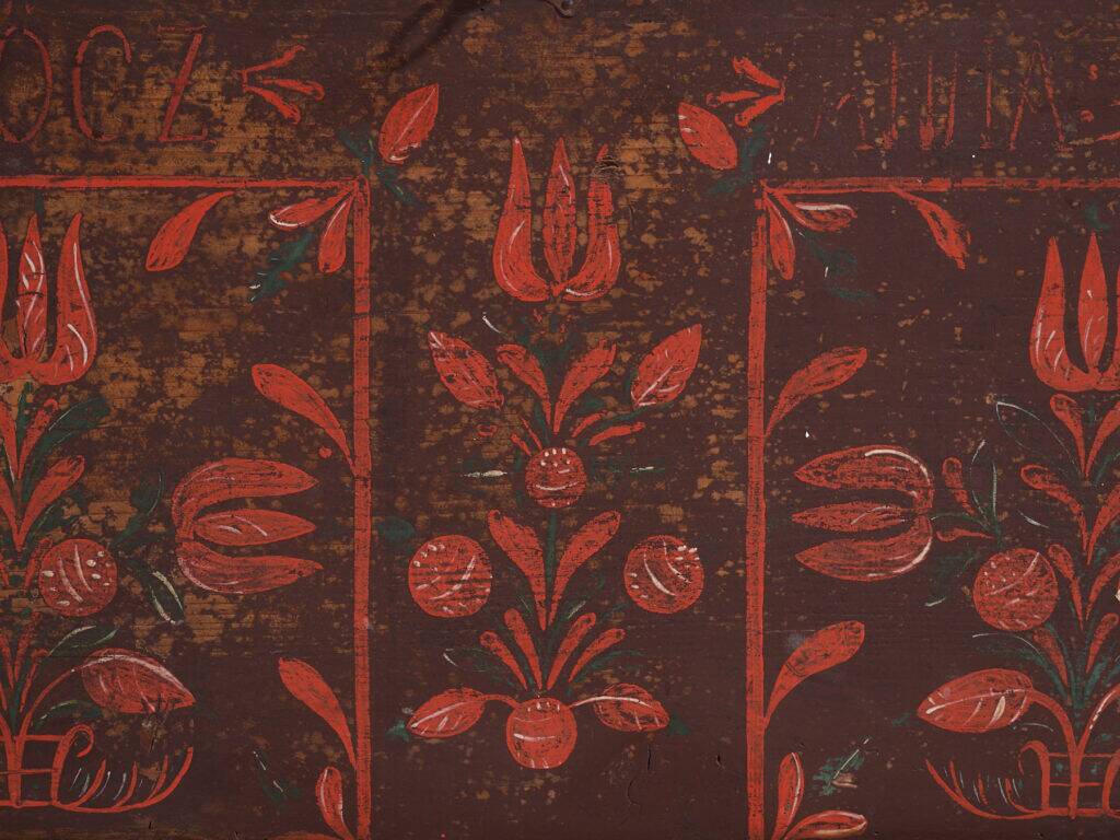 Wedding chest in pine with painted tulips – Central Europe, 1891