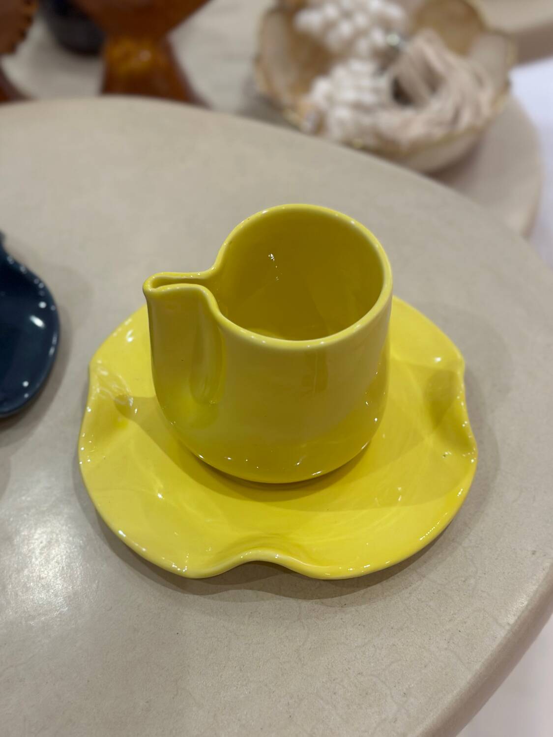 Set of mugs and cups of water lily ceramic handmade pop lemon yellow