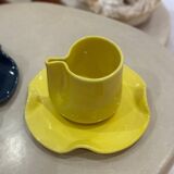 Set of mugs and cups of water lily ceramic handmade pop lemon yellow