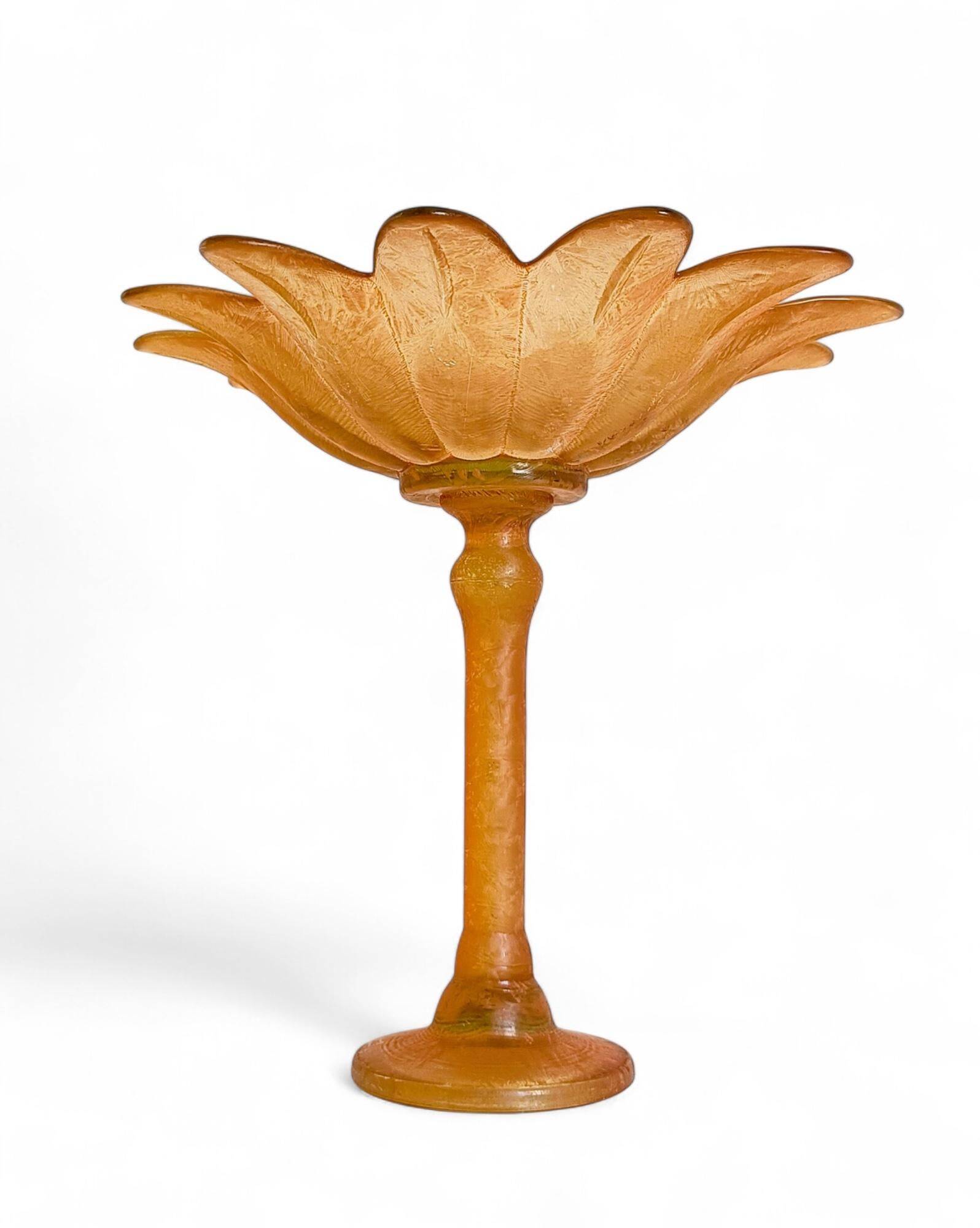 Art Nouveau Glass Compote Vase, Palm Tree Design, French, Early 20th-C