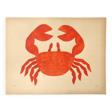 Collage of a crab on old paper signed eawy