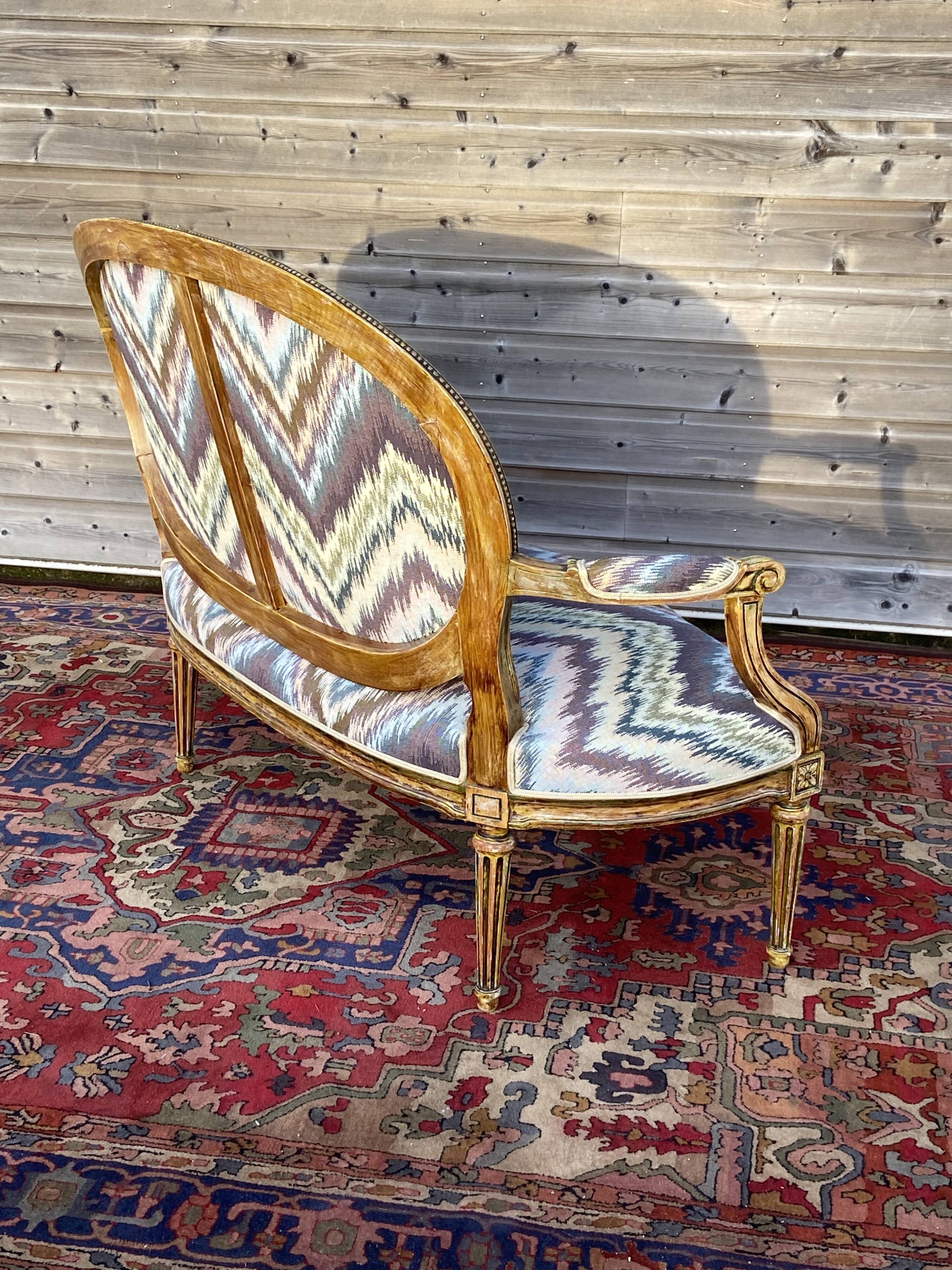 Louis XVI-style carved and lase-style wooden bench