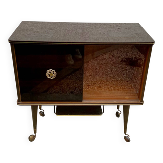Vintage display bar cabinet on wheels from the 60s/70s.