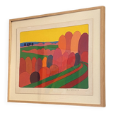 Yellow sky painting by Pierre Wittmann 1980s