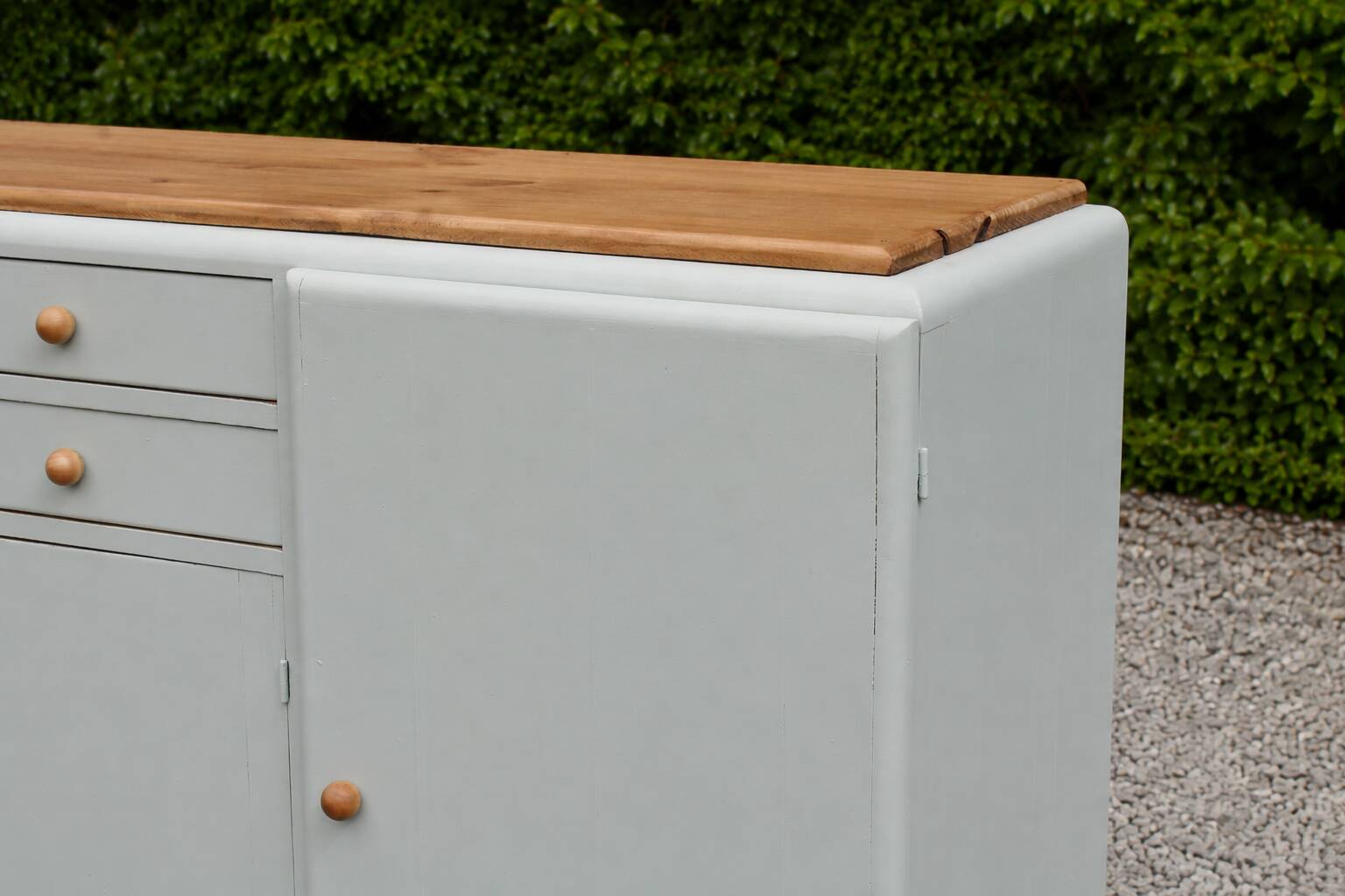 Renovated vintage buffet in Mado style – Celadon Libéron and natural wood – 13