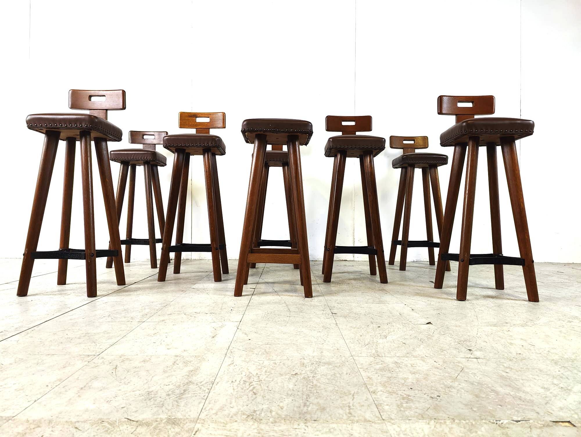 Set of 8 vintage brutalist bar stools, 1960s