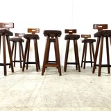 Set of 8 vintage brutalist bar stools, 1960s