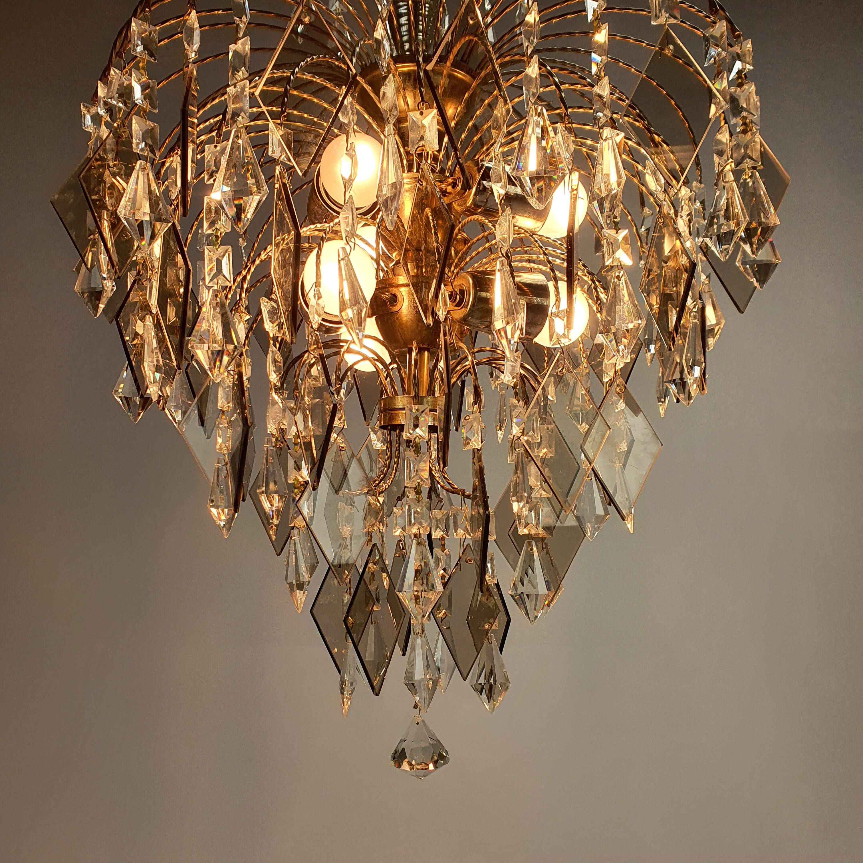 Hollywood Regency cristal and glass chandelier, 1970s