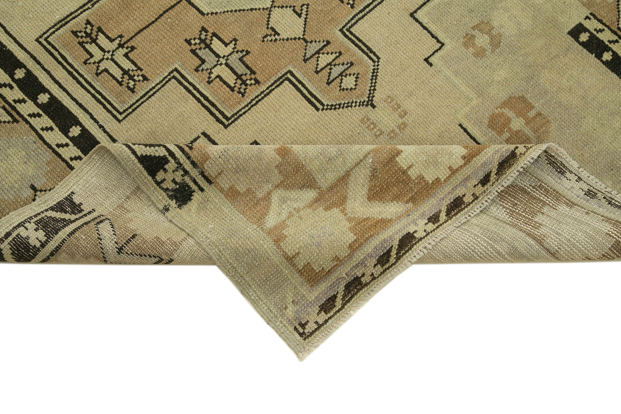 1960s handmade vintage oriental beige carpet 114 cm x 226 cm