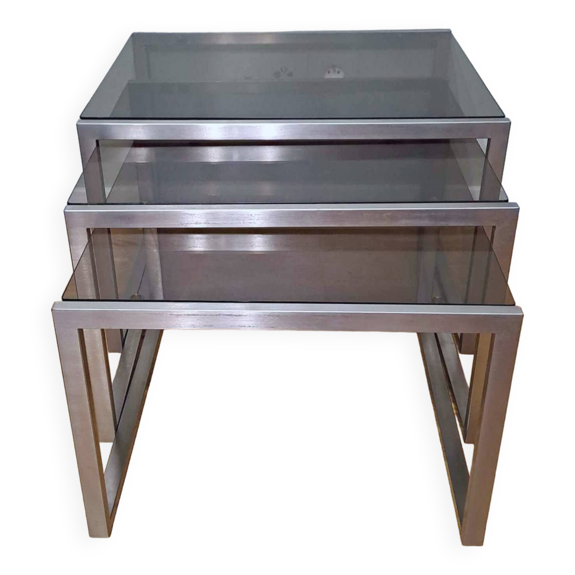 Chrome and smoked glass designer nesting table