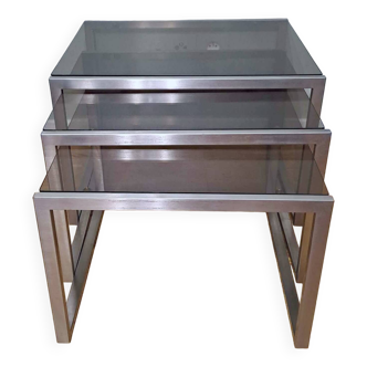 Chrome and smoked glass designer nesting table