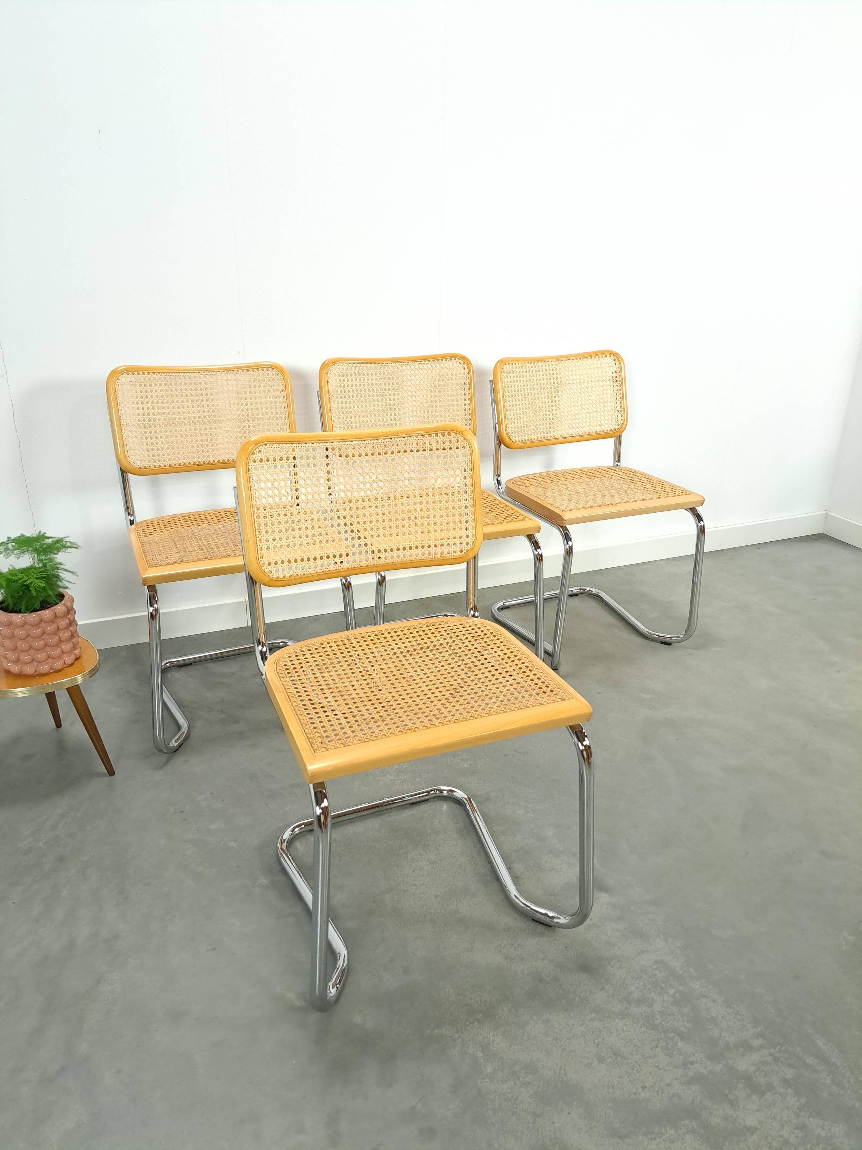 Italiaanse webbing set stoelen met chromen buisframe