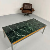 Vintage 1960s Italian design green marble and metal coffee table.