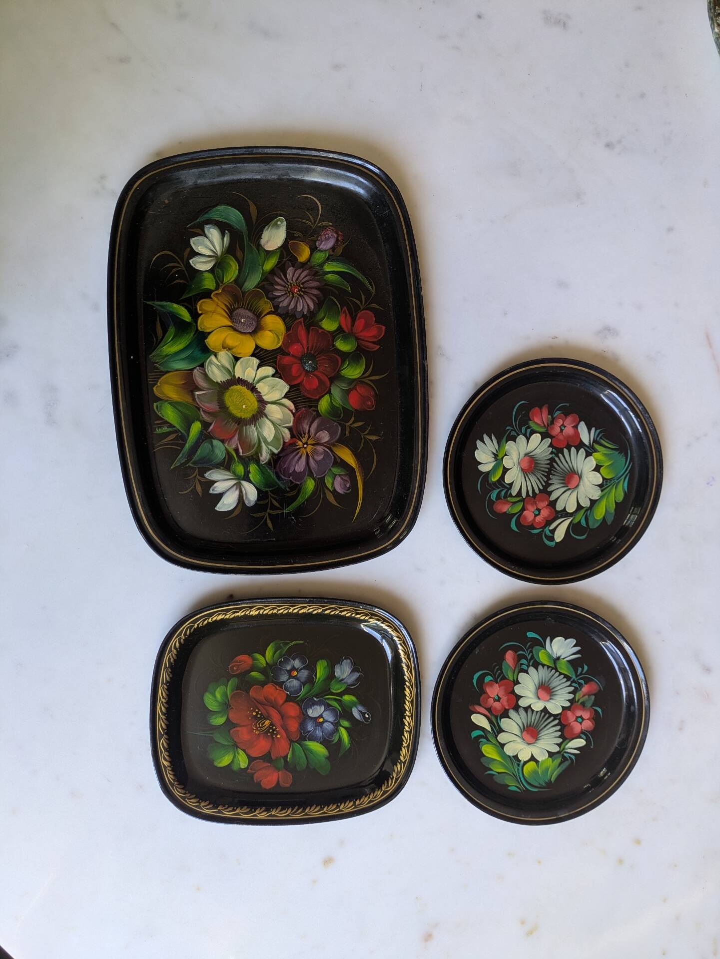 Set of antique Russian trays/Russian artisan USSR