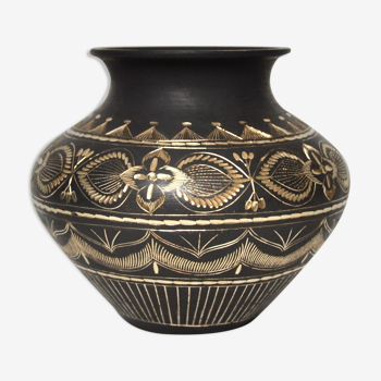 Vase en laiton, marron et doré