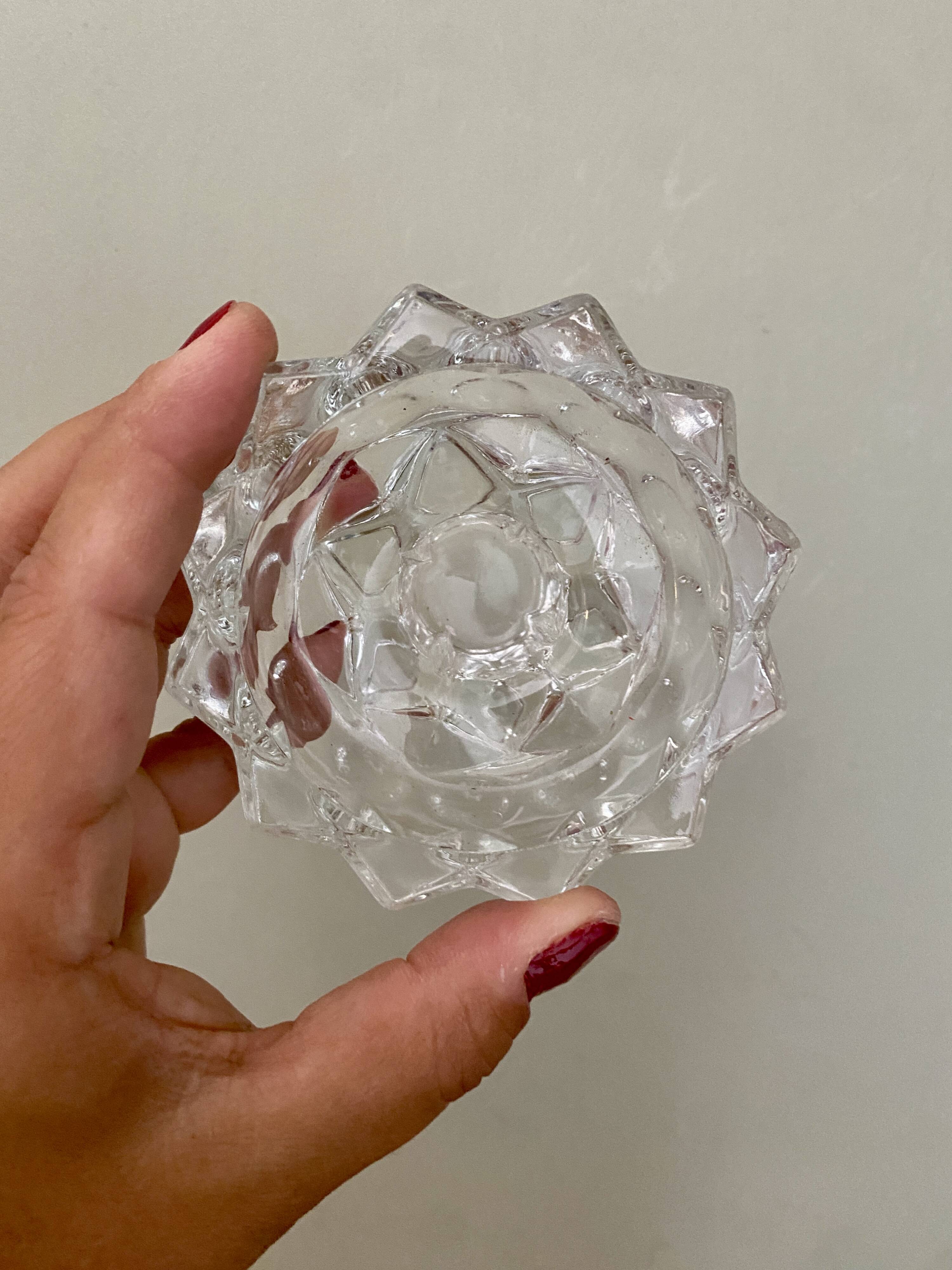 Set of 2 vintage molded glass candle holders