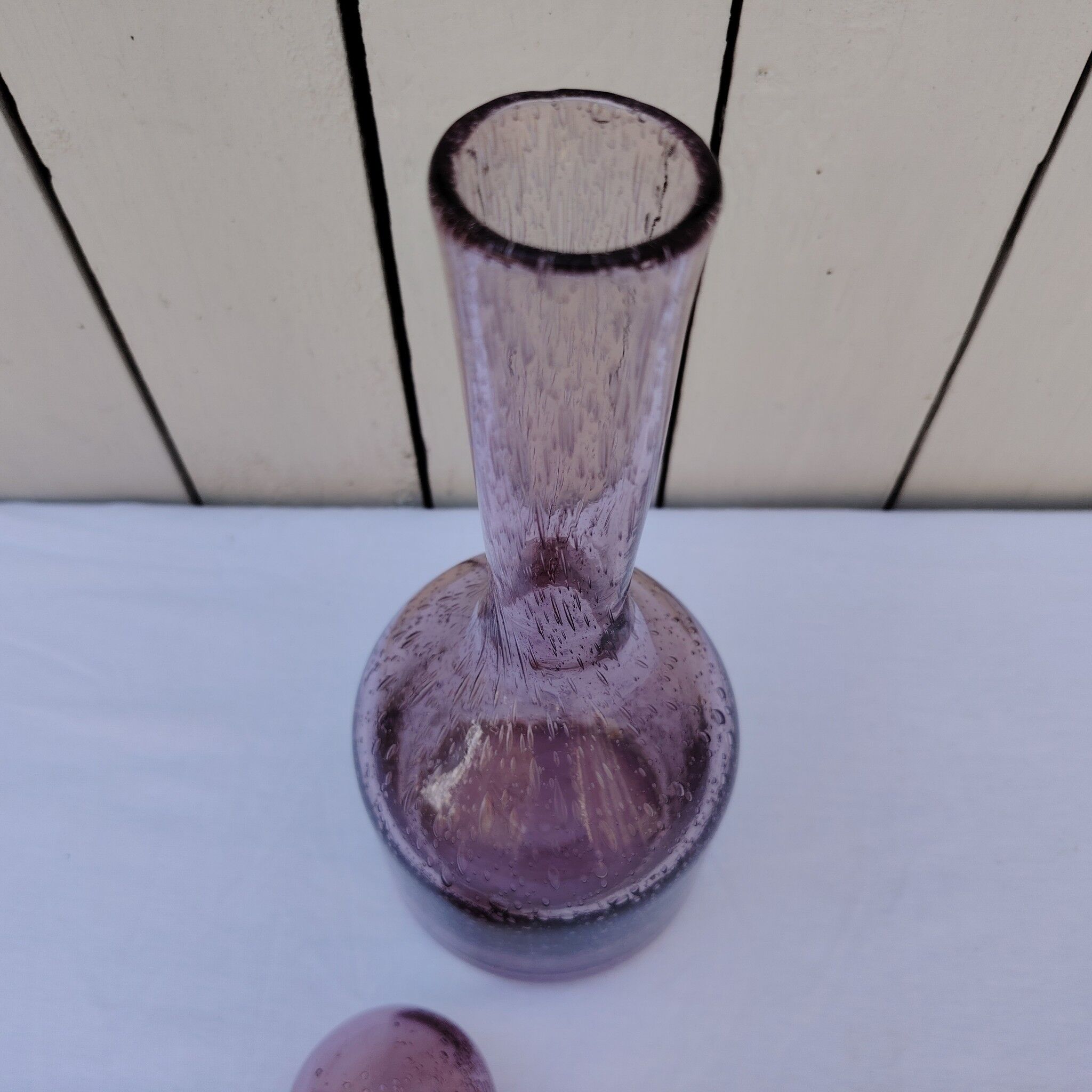 Blown glass bottle with bubbles, Biot glassware style, vintage