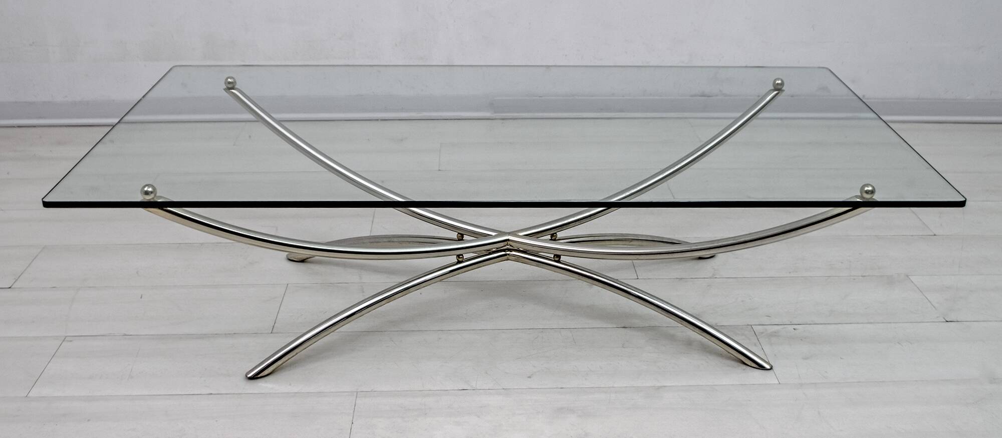 Mid-Century Modern Italian Chrome and Crystal Coffee Table, 1970s