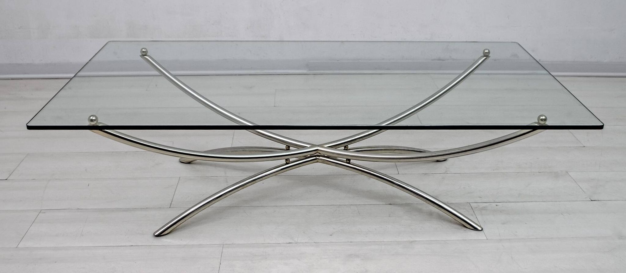 Mid-Century Modern Italian Chrome and Crystal Coffee Table, 1970s