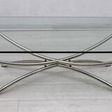 Mid-Century Modern Italian Chrome and Crystal Coffee Table, 1970s