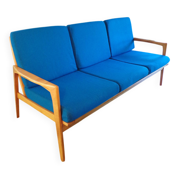 Canapé scandinave 3 places jersey bleu