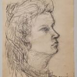 Drawing by Nagao Usui: Portrait of a woman in profile
