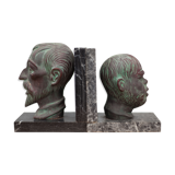 Pair of terracotta and marble bookends, don quixote and sancho panza, paperweight, library