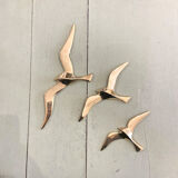 Series of 3 golden brass seagulls to hang
