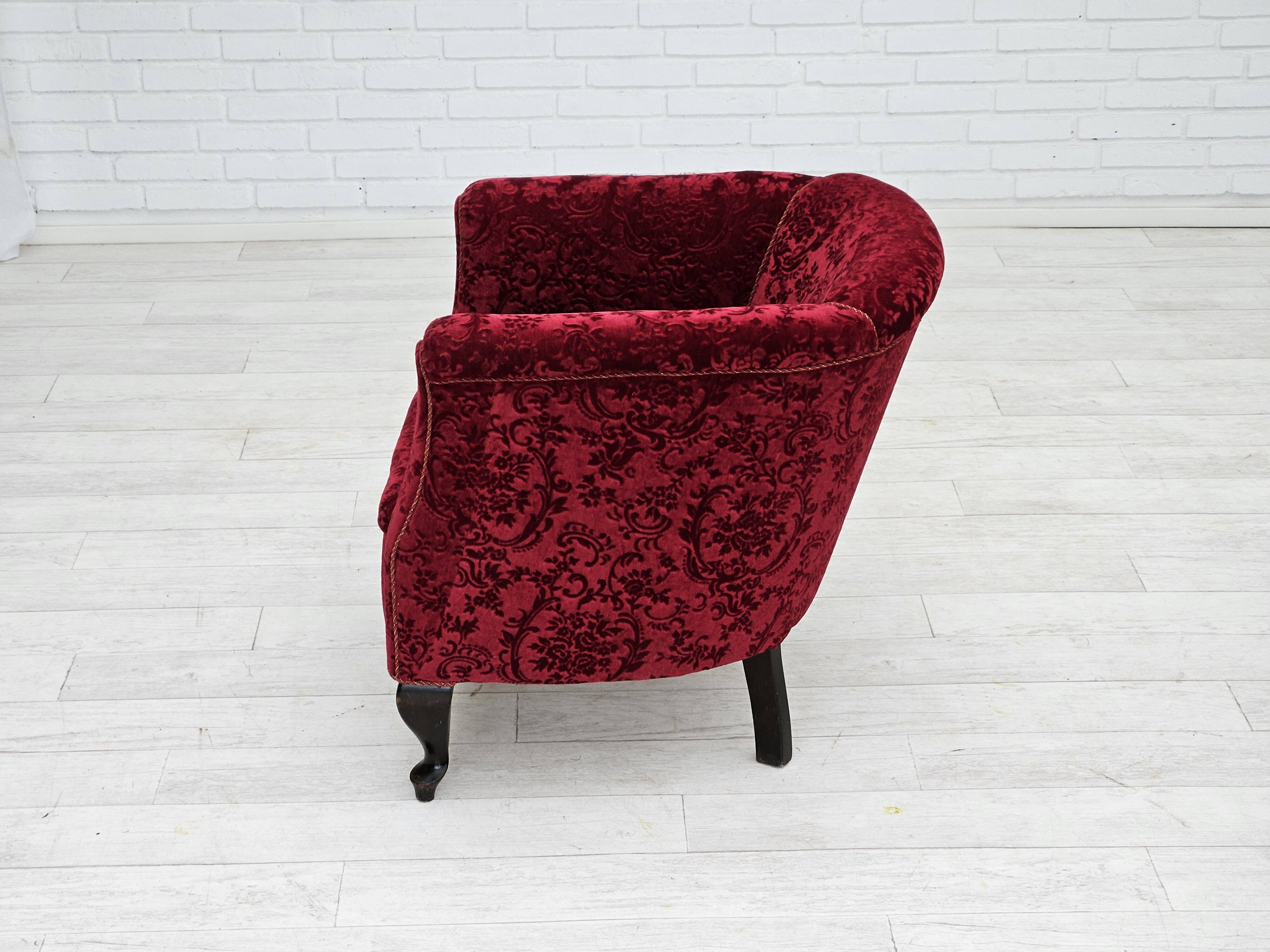 1950s, Danish vintage chair, red cotton/wool fabric, beech wood.