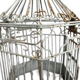 Vintage hexagonal metal birdcage from around 1940.
