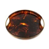 Hollywood regency brass and tortoiseshell lucite tray, Guzzini Italy 1970s