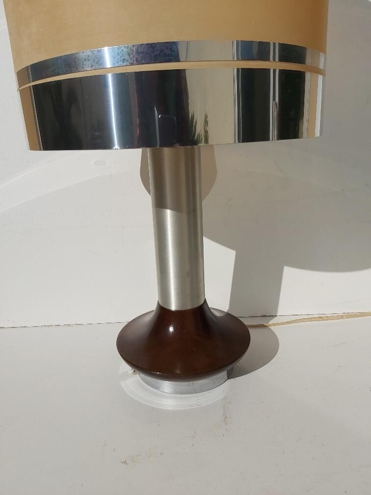 Wood and chrome metal design lamp 70s