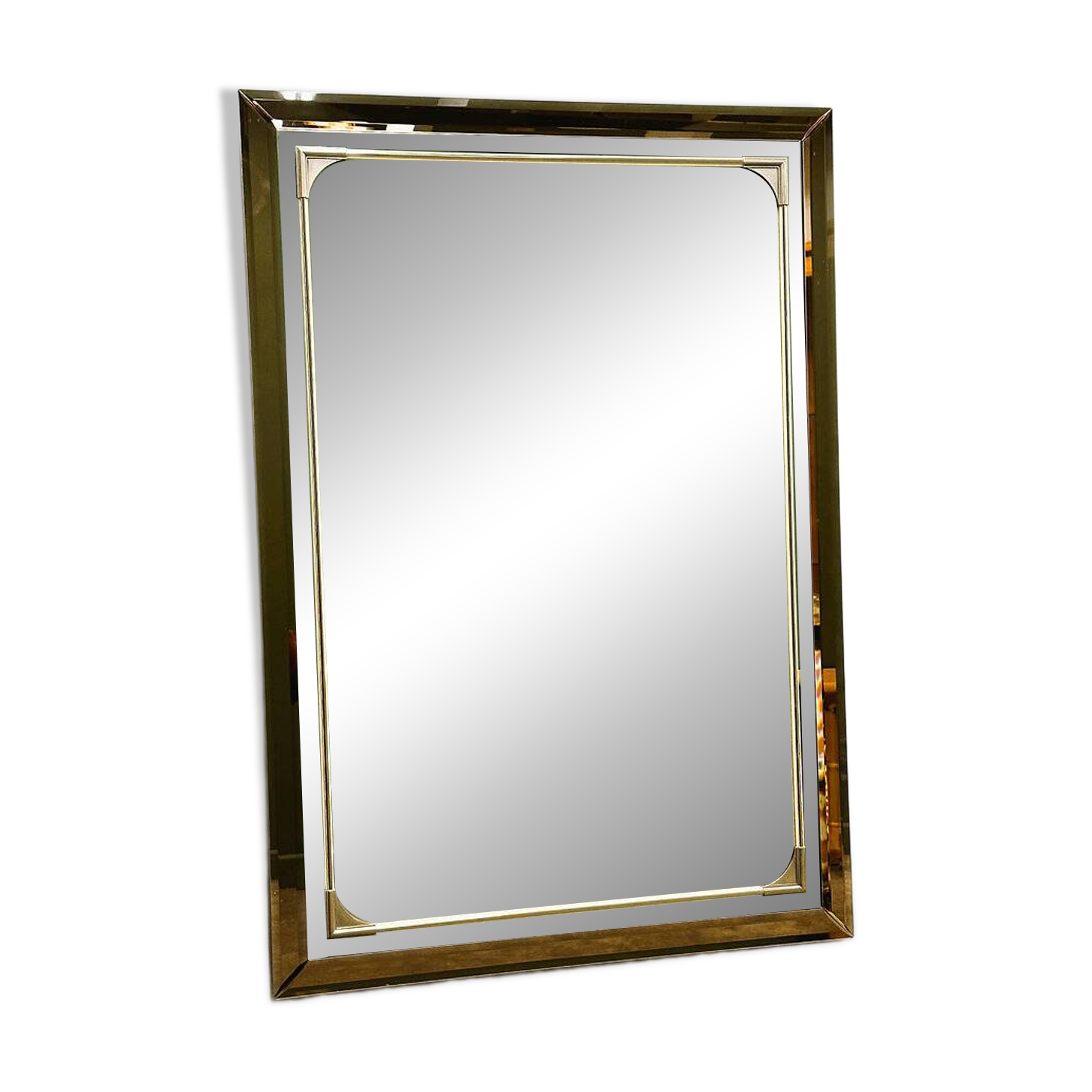 Rectangular Schöninger mirror with bronze-tinted glass and brass detailing, German