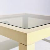 Vintage white plastic coffee table and glass