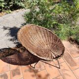 Vintage 1950s rattan and wrought iron basket armchair