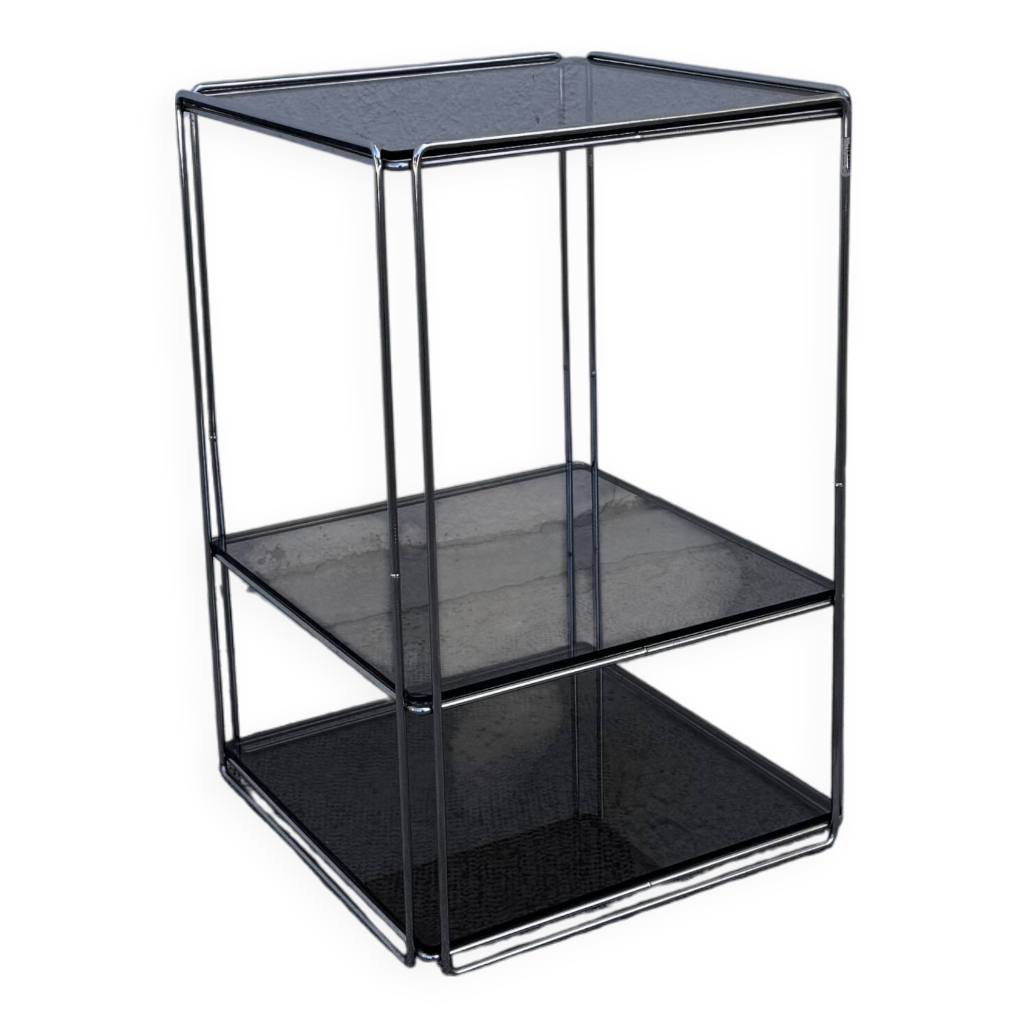 Max Sauze side table (Glass and Steel) Editions Isocèle