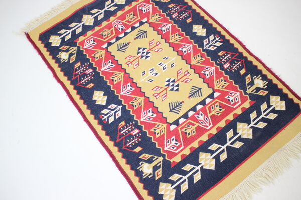Tapis réversible kelim de style bruxelles en laine du milieu du siècle, années 1960