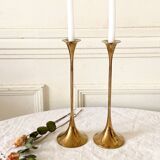 Pair of Scandinavian candlesticks in gilded brass H 23 cm