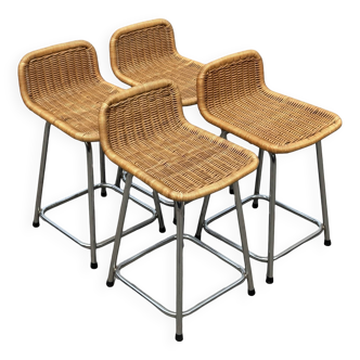 Ensemble de 4 tabourets de bar vintage Dirk Van Sliedregt Rohe Noordwolde modèle bas