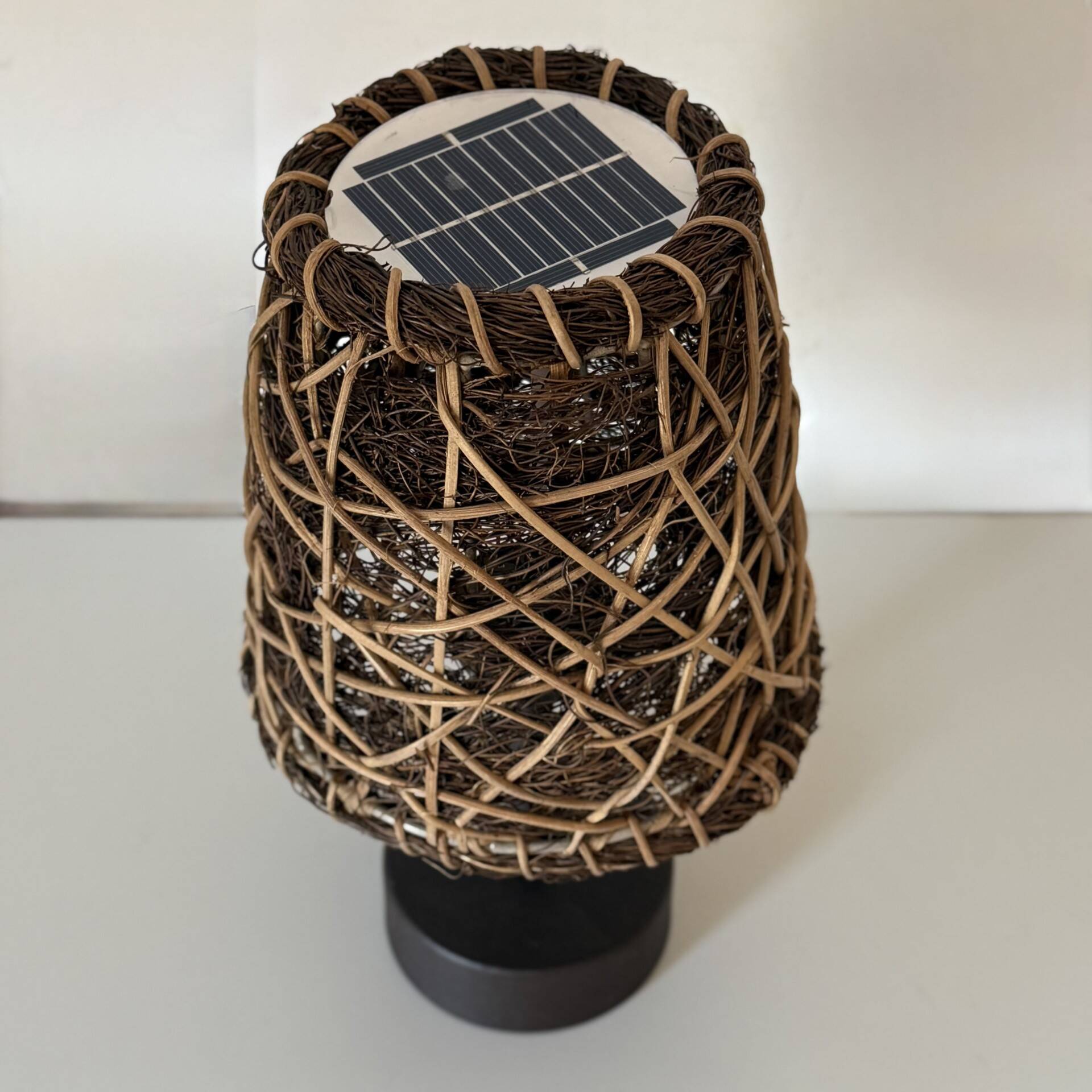 Bamboo & Rattan Solar-Powered Desk Lamp 27x17cm. Dark Coffee Color