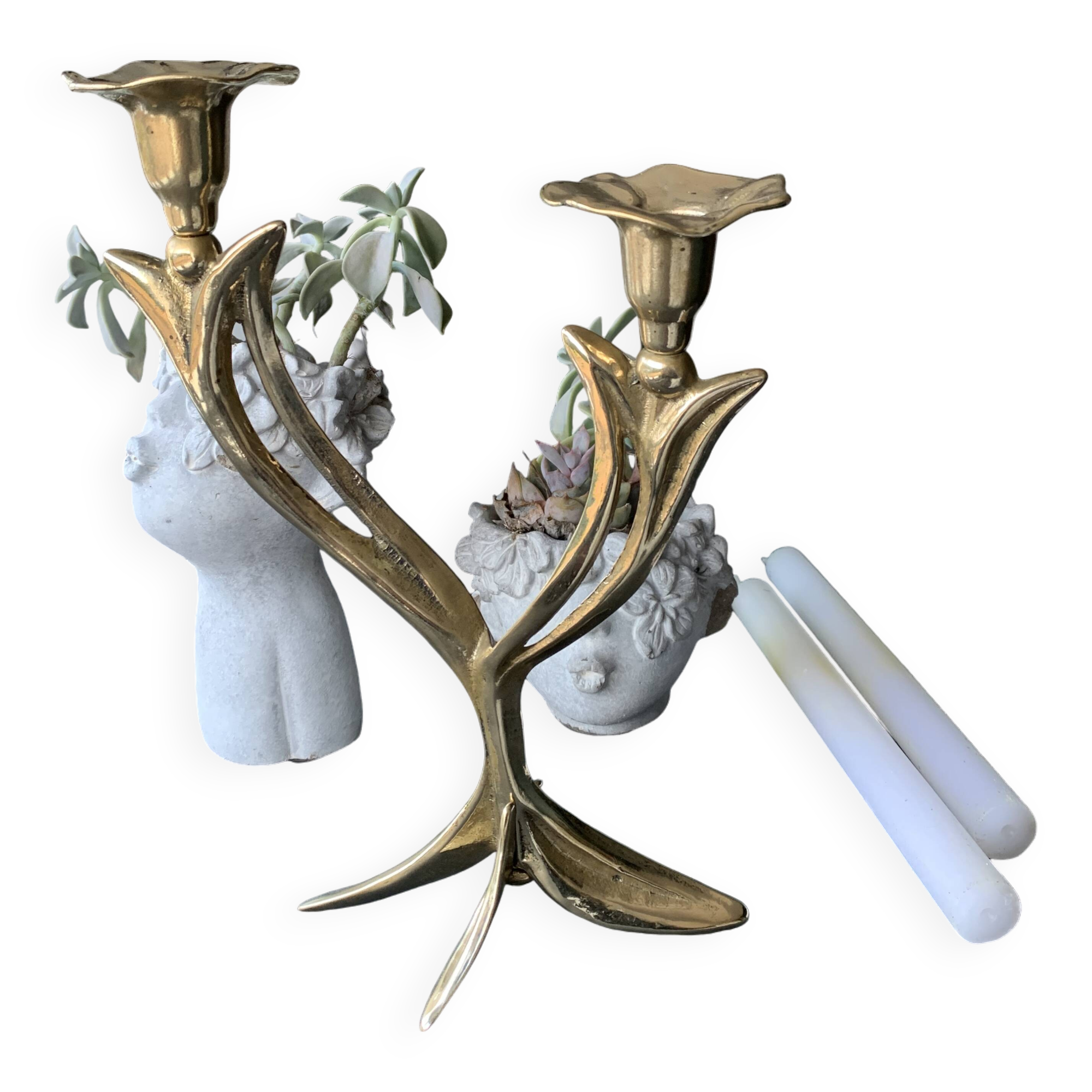 brutalist double flame chandelier